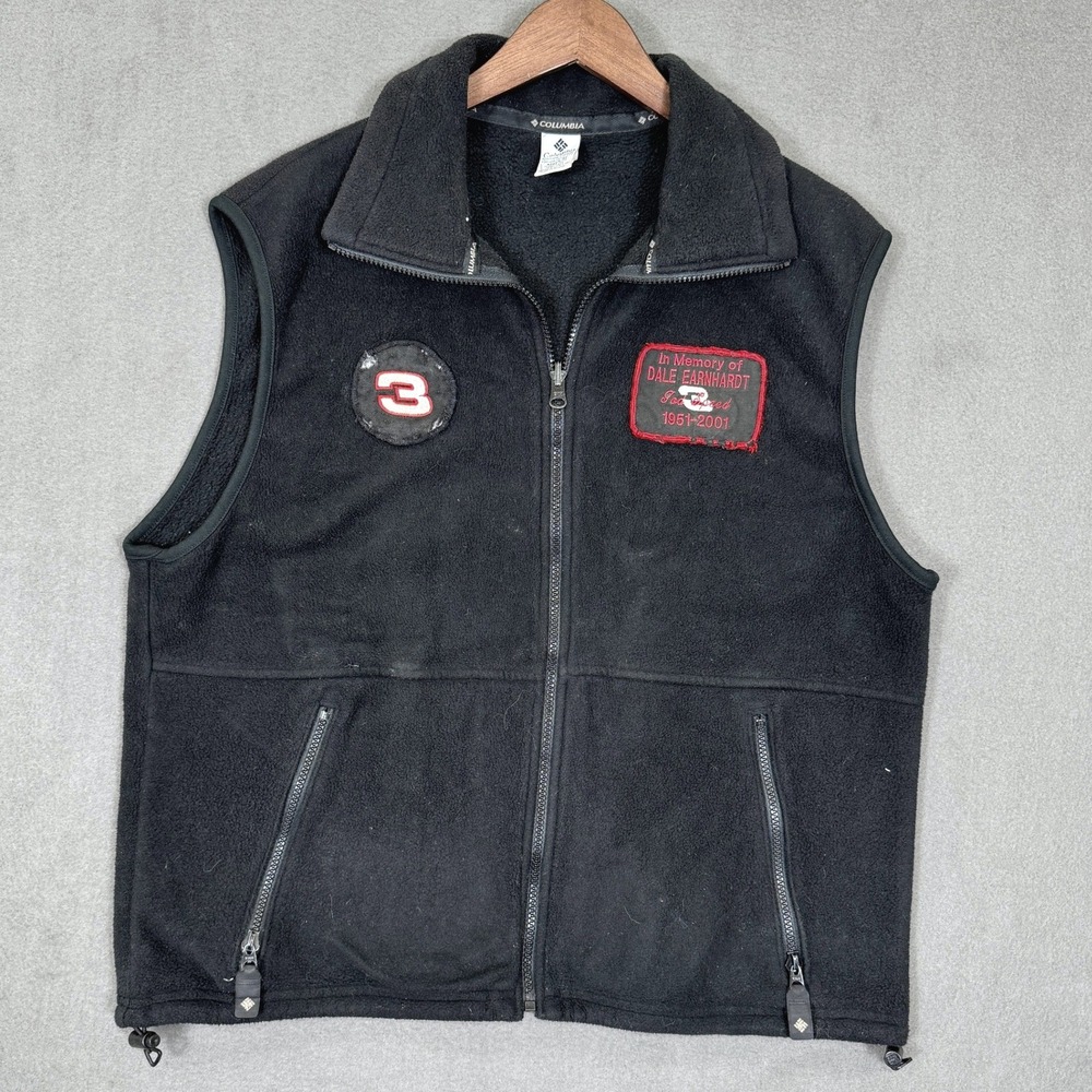 Vintage Dale Earnhardt Fleece Vest Men M Black Columbia NASCAR Memorial #3 USA